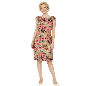 ZARA Medium Floral Tropical Print Cap Sleeve Dress Polished Cotton